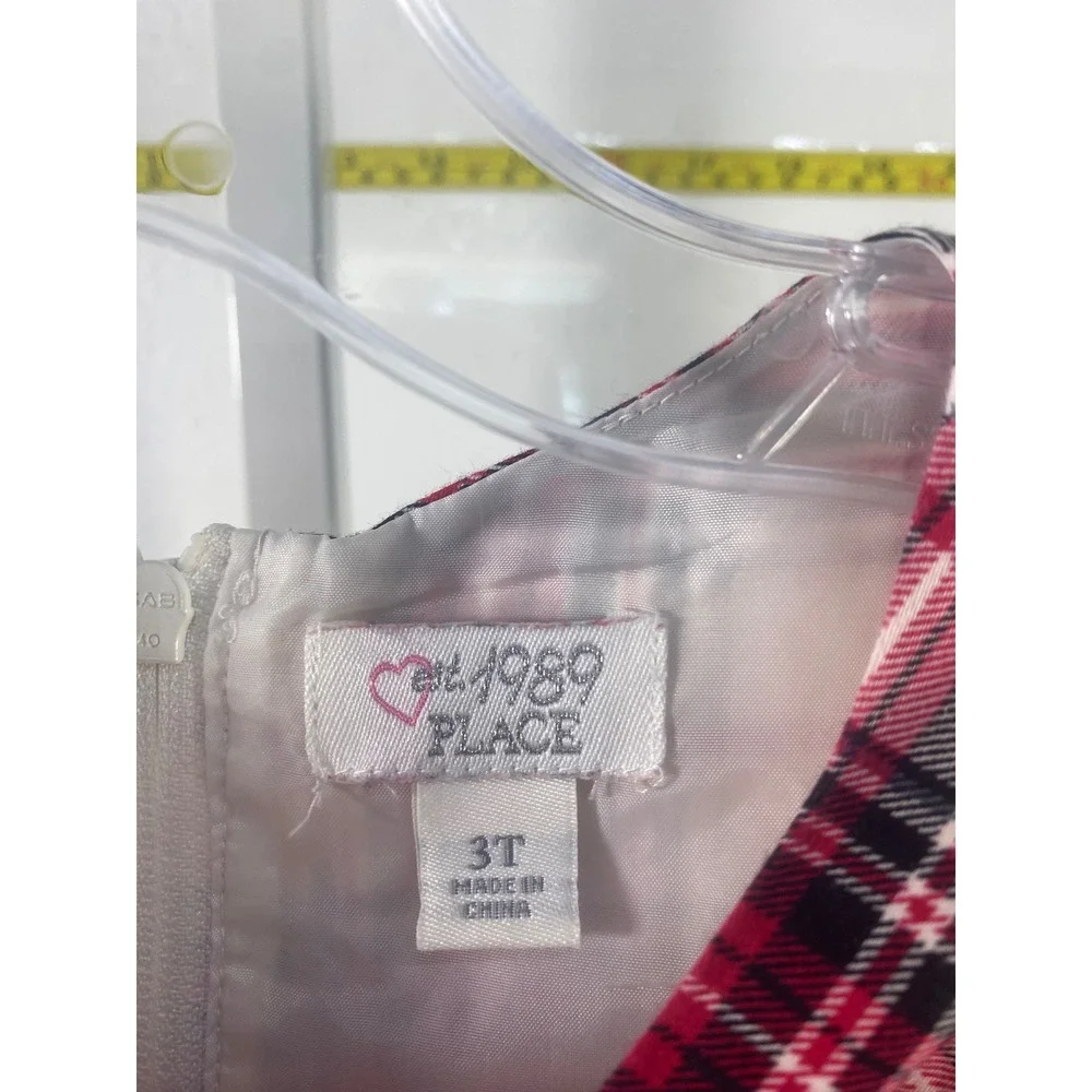 The Childrens Place Girls 3T Red Plaid Holiday Party Dress Cap Sleeve Bow Waist